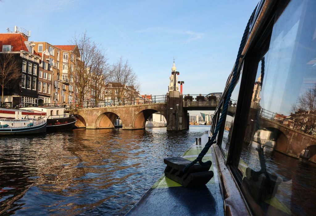 Boat cruise in Amsterdam during winter. 