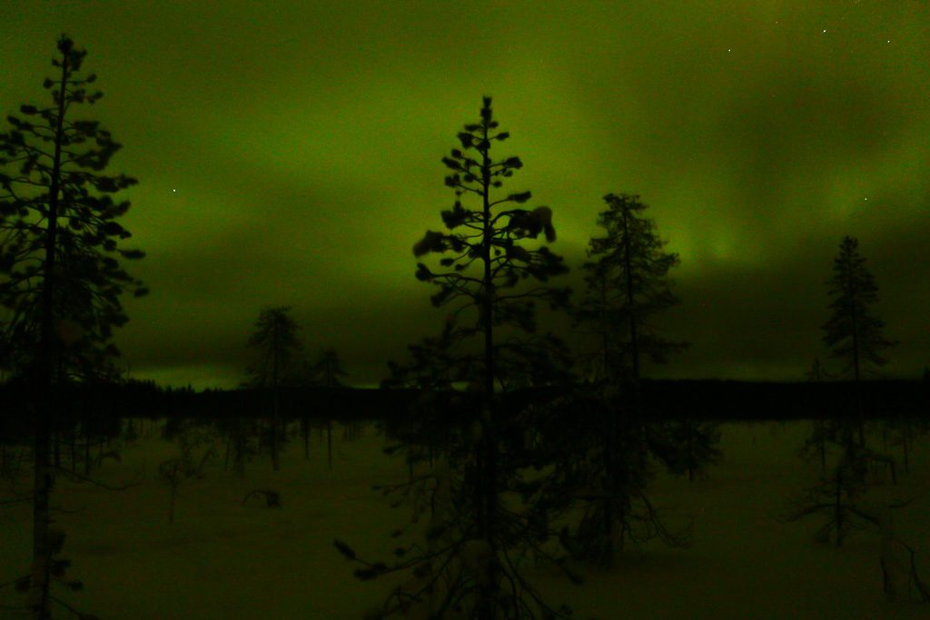 A melhor época para ver a aurora boreal em Rovaniemi é no inverno.