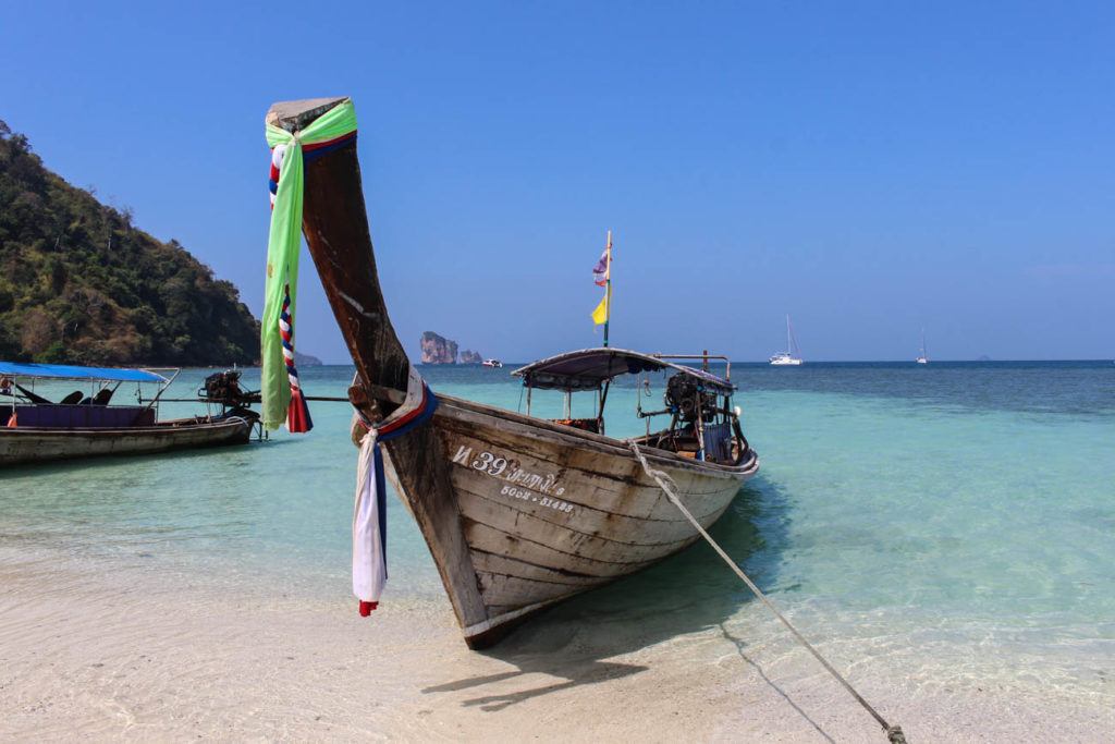 Island Hopping is a must in Krabi. Book the 4 island Tour or the Hong Island tour that departs from Ao Nang or Railay Beach. This boat trips are amazing. 