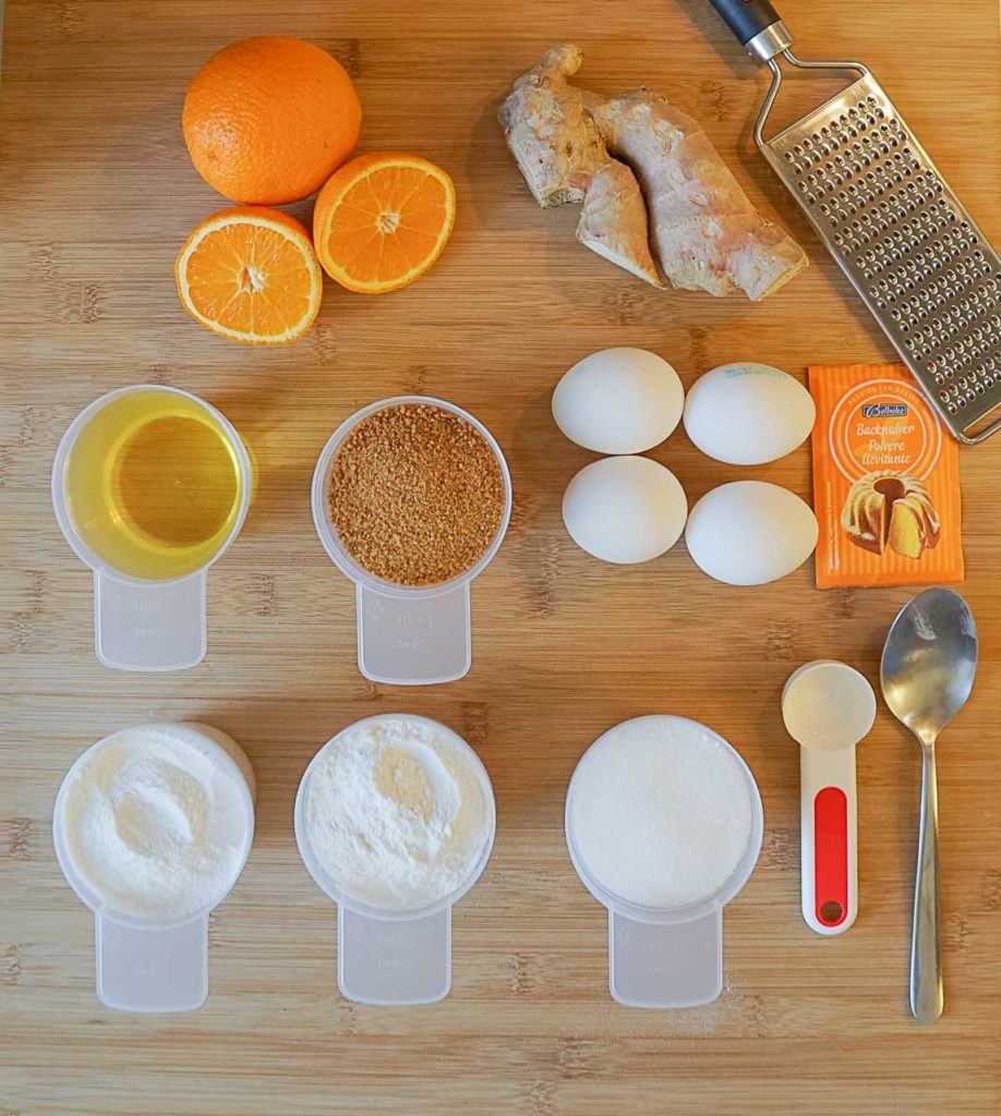 Orange, ginger, eggs... check out the ingredients for the gluten free orange cake.
