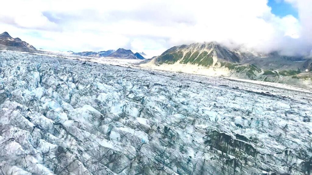 Photo of a glacier at Lake Clark National Park, Alaska. The photo was taken during a Lake Clark Bear Viewing tour. 