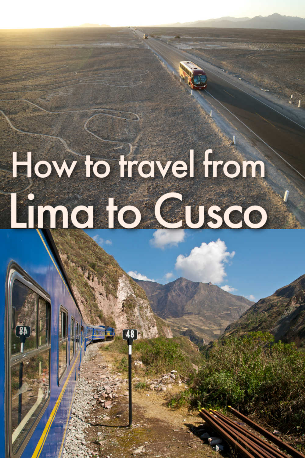 A practical guide to travel from Lima to Cusco by bus, train and flights.  How to buy the bus tickets, what is included in the price, how to plan your bus trip, and what to expect from the long bus ride.  Plus tips on how to get from Lima to Cusco by train (there is no direct train, btw) and how to plan the ultimate scenic ride from Lima to Cusco in Peru. 