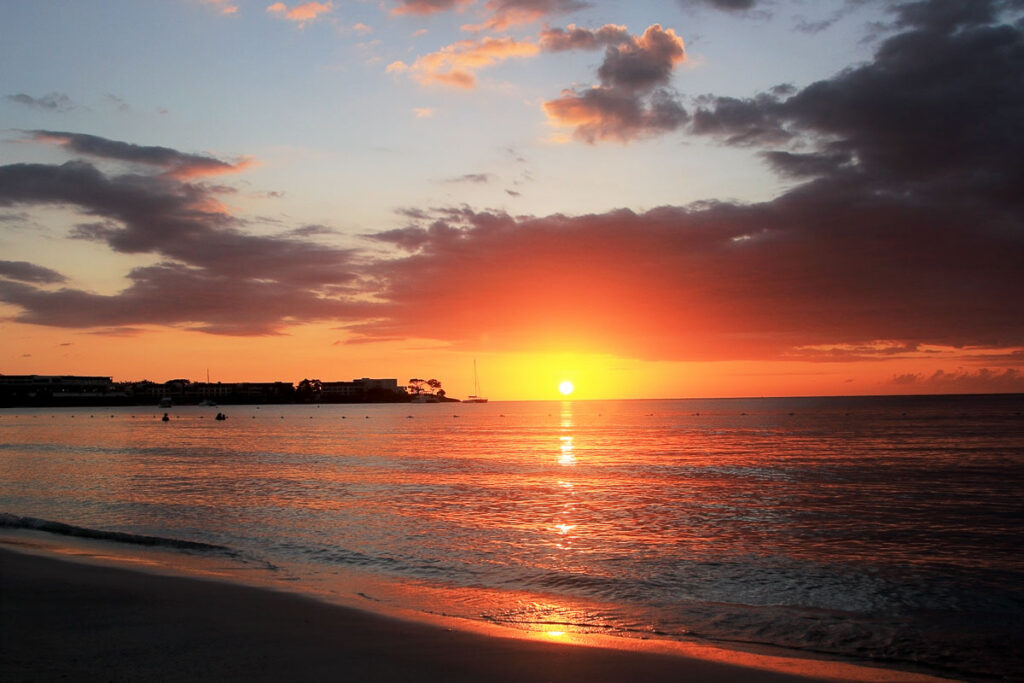 Sunset at Negril beach in Jamaica in winter, also known as Jamaica dry season. 
