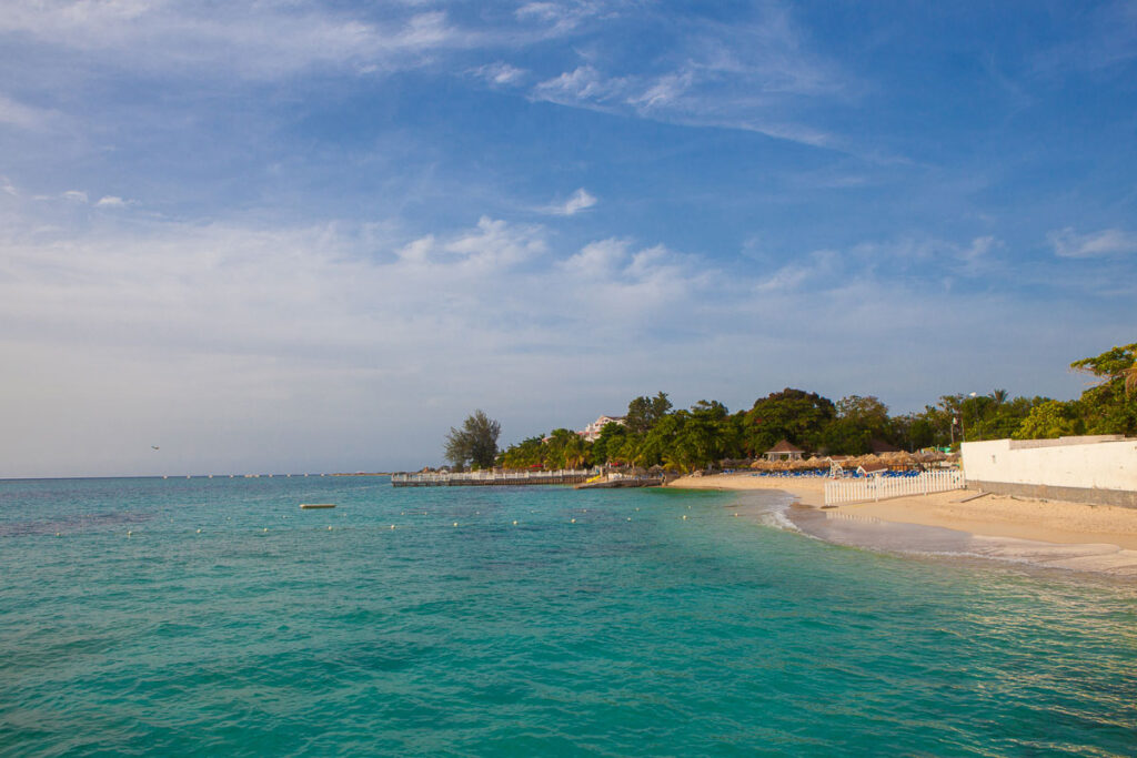 Jamaica beach with crystal clear sea, the water temperature is warm all year round. 