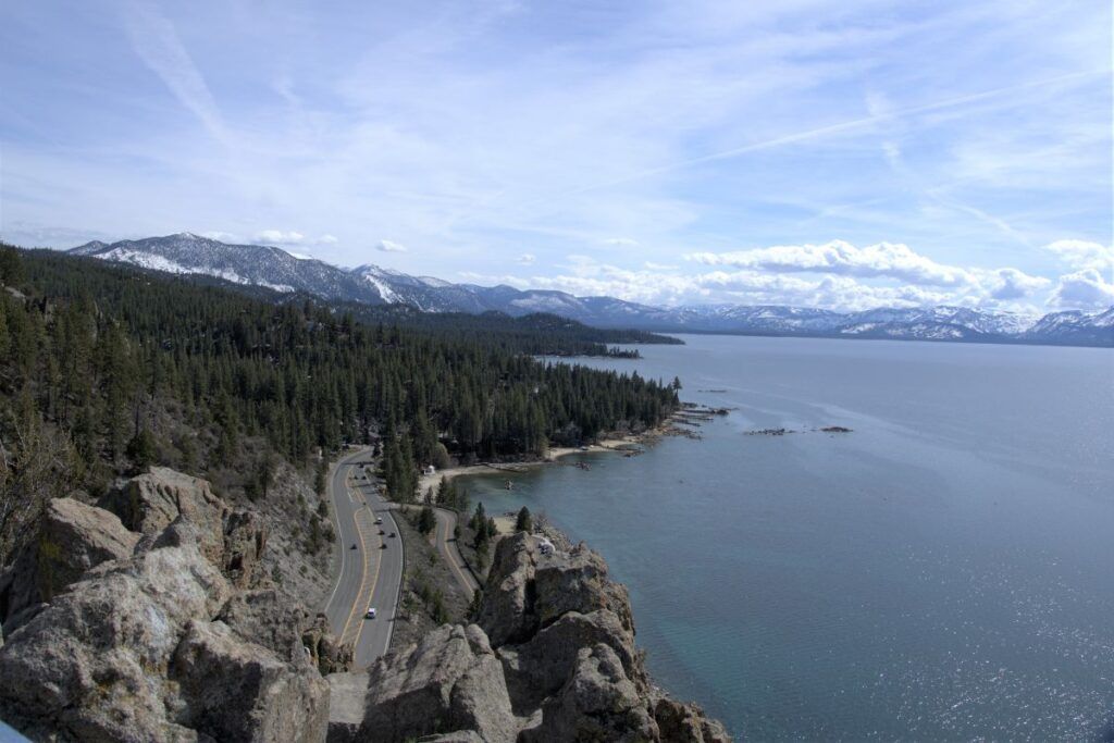 A road beside Lake Tahoe in California. It's a great destination for hiking in Northern California.