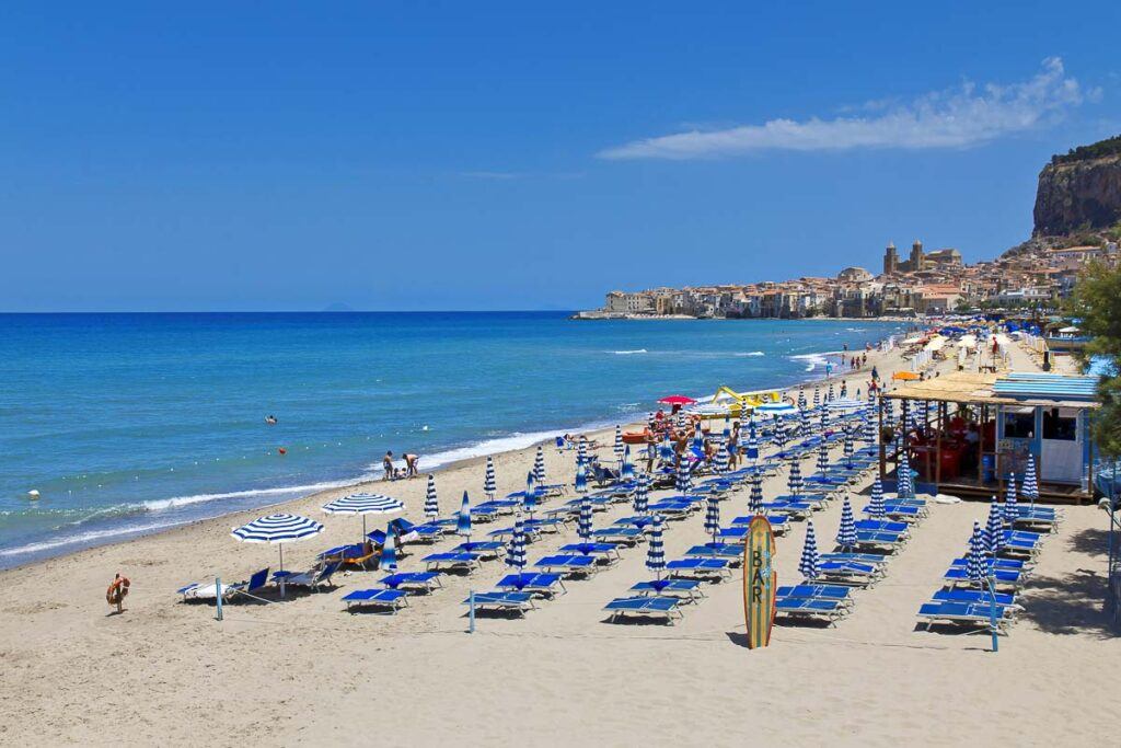 Beautiful view of Cefalu beach, Palermo, Sicily.