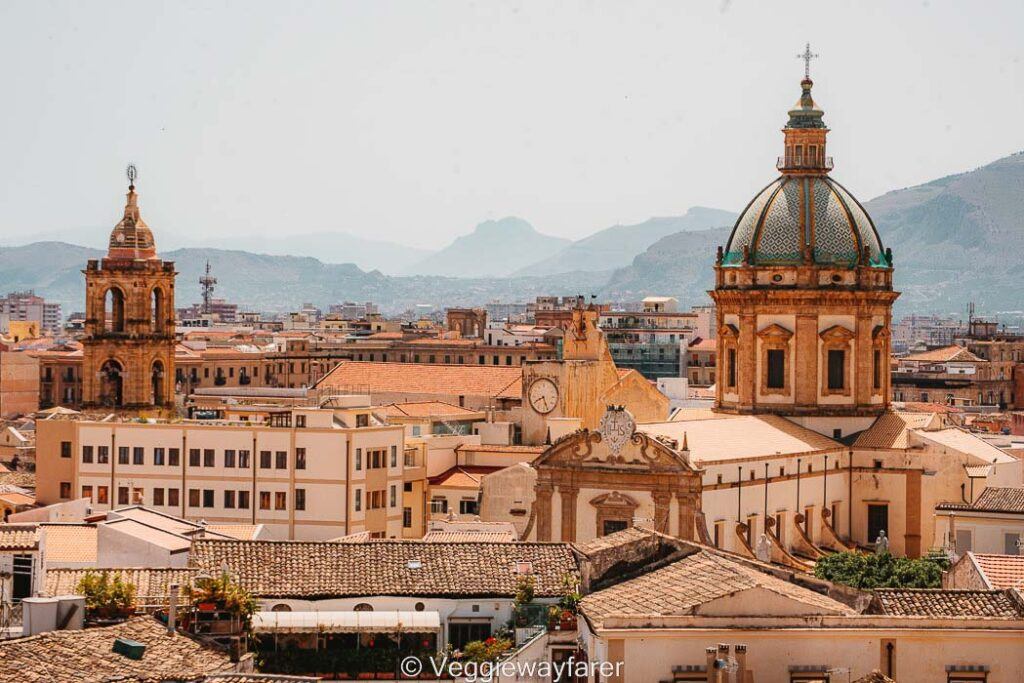 Areal photo of Palermo showing its churches and old town. 
