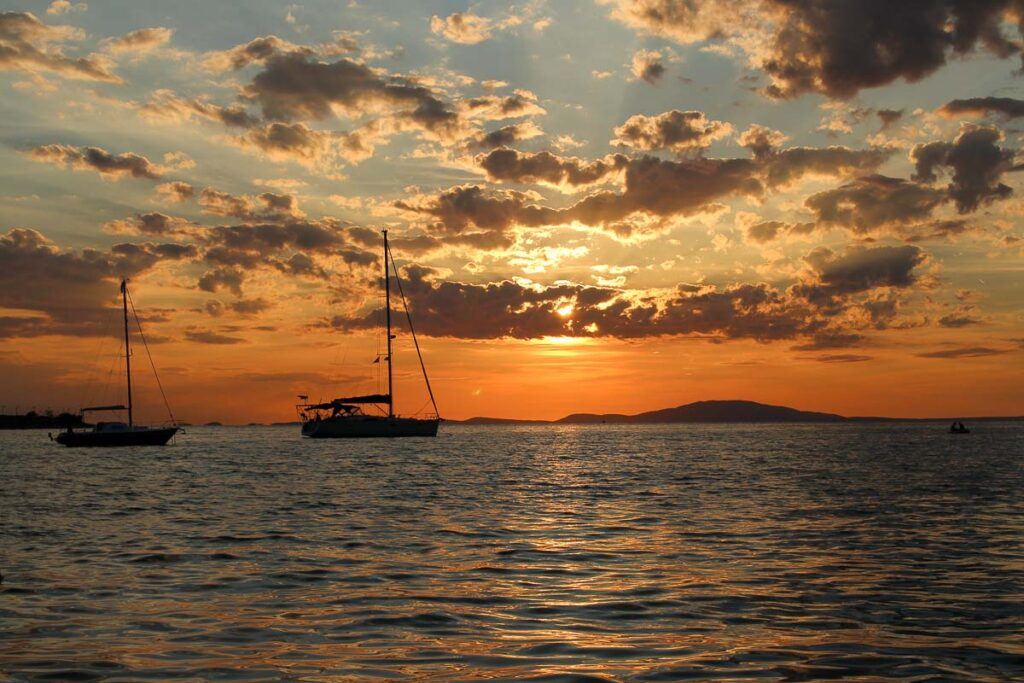 Photo o a sunset over the sea, view from Pag Island in Croatia. 