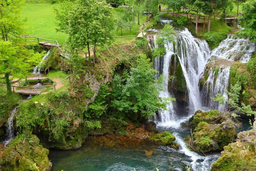 Waterfalls in Village of Rastoke river canyon, a hidden gem in Croatia.
