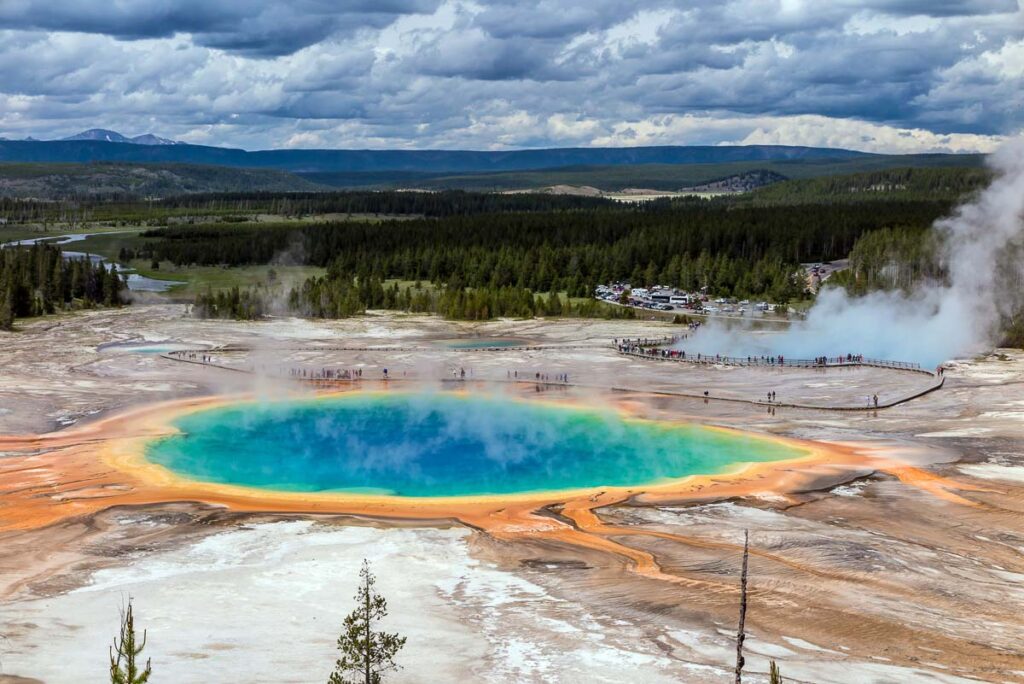Yellowstone grand prismatic spring. It's one of the most famous national parks in the US and it's close to Idaho falls, making it a perfect day trip.