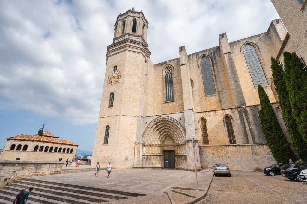 Photo of the Cathedral of Girona and its gothic style facade. It was a filming location for the Games of Thrones series.