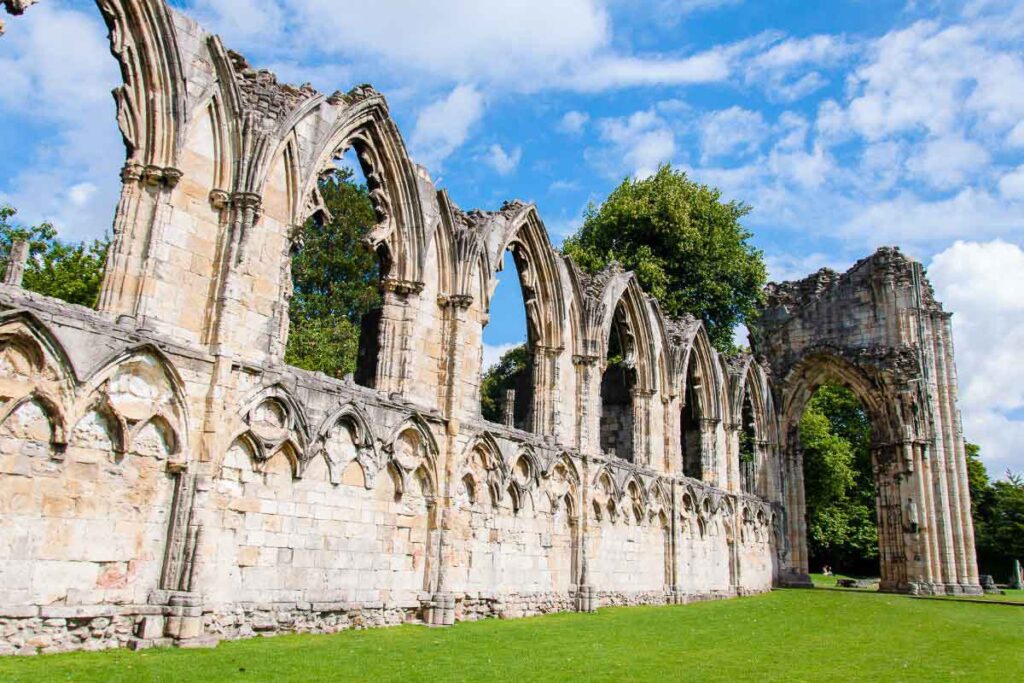 Photo of the ruins of St Mary's Abbey in York, England. One of the top places to visit in York. 