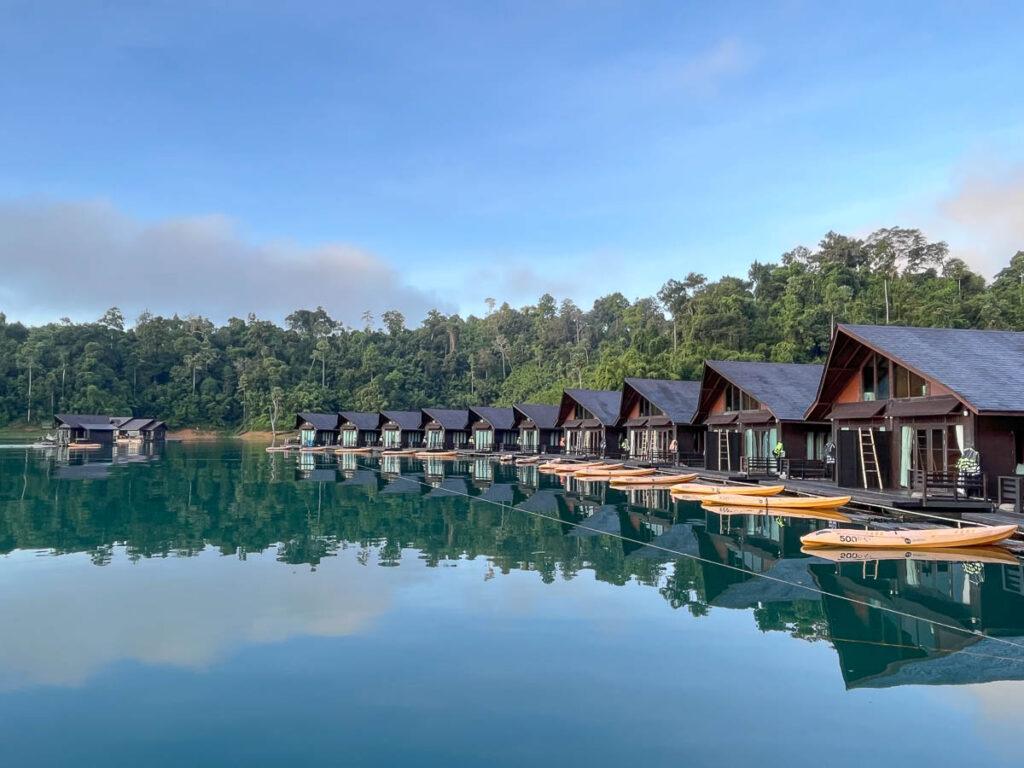 The view from the 500Rai Floating Resort at Cheow Lan Lake. One of the best hotels in Khao Sok National Park.