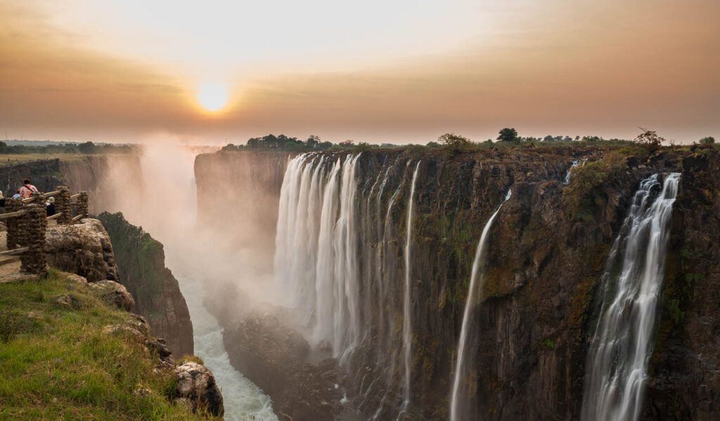 Sunset over Victoria Falls in Zambia that is one of the Safest Countries in Africa.