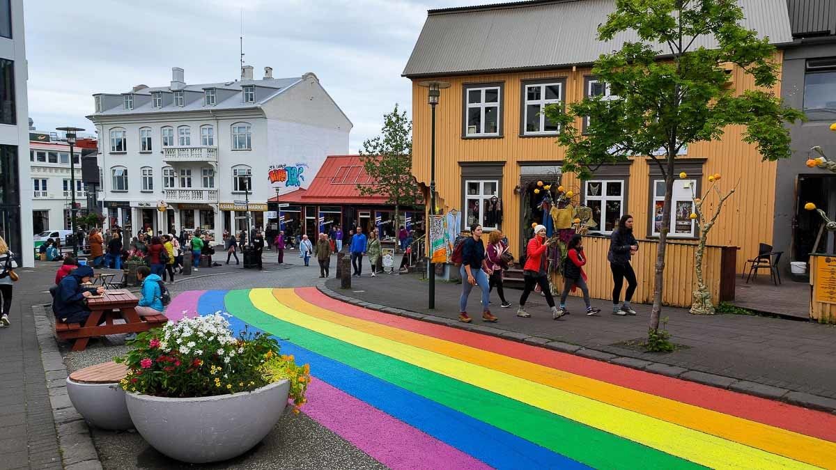 The beautiful rainbow street in Reykjavik, Iceland. It's one of the Reykjavik attractions.